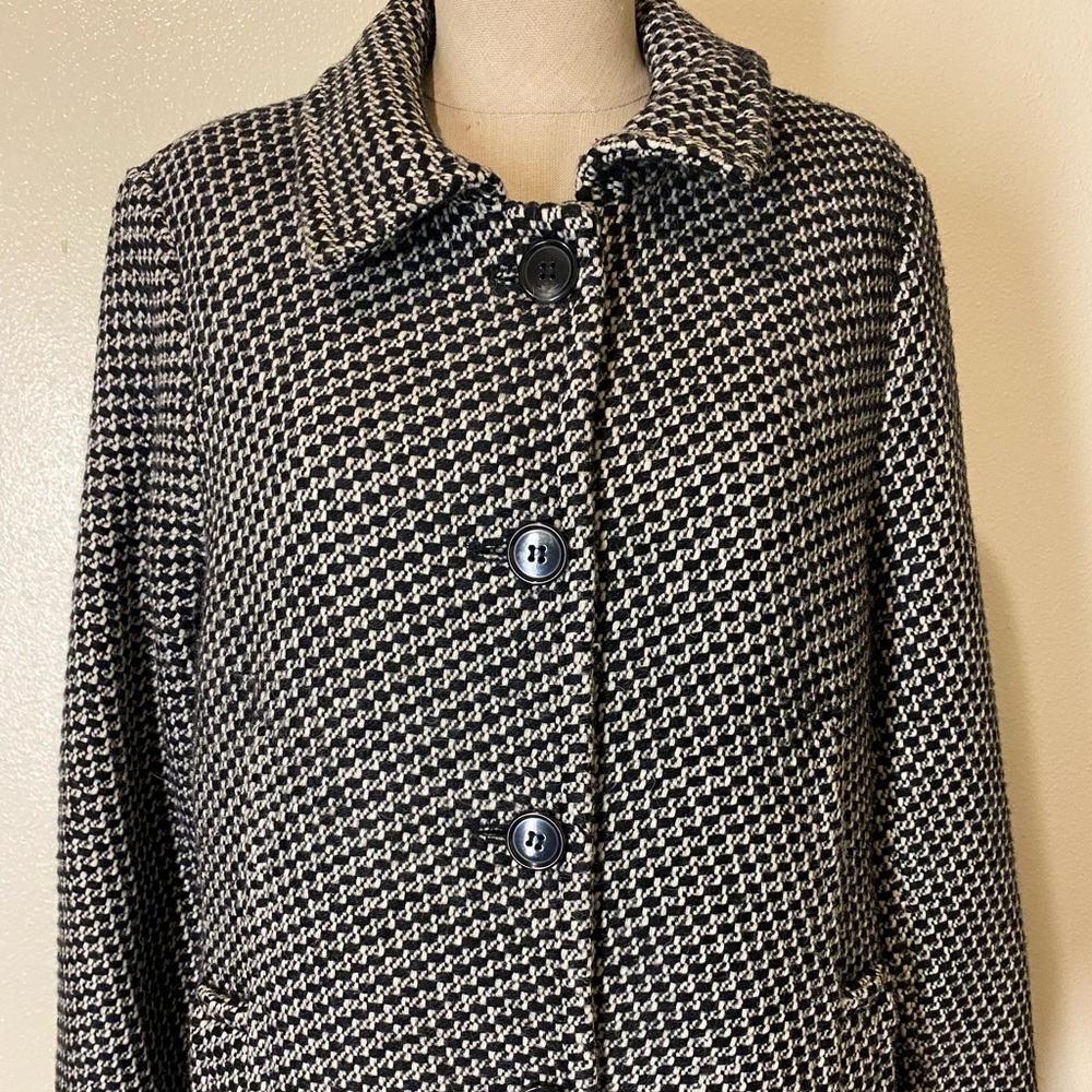 Anne Klein Black and White Houndstooth Pea Coat